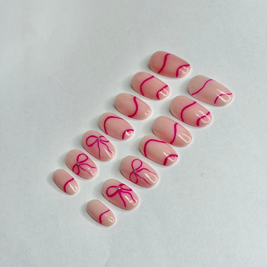 Hot pink Quirky Bow nails