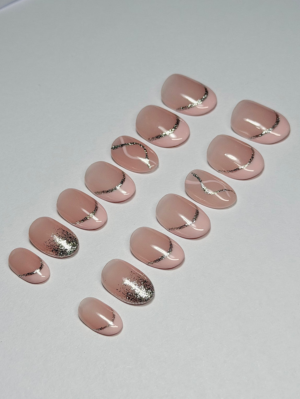 Pastel pink glitter french