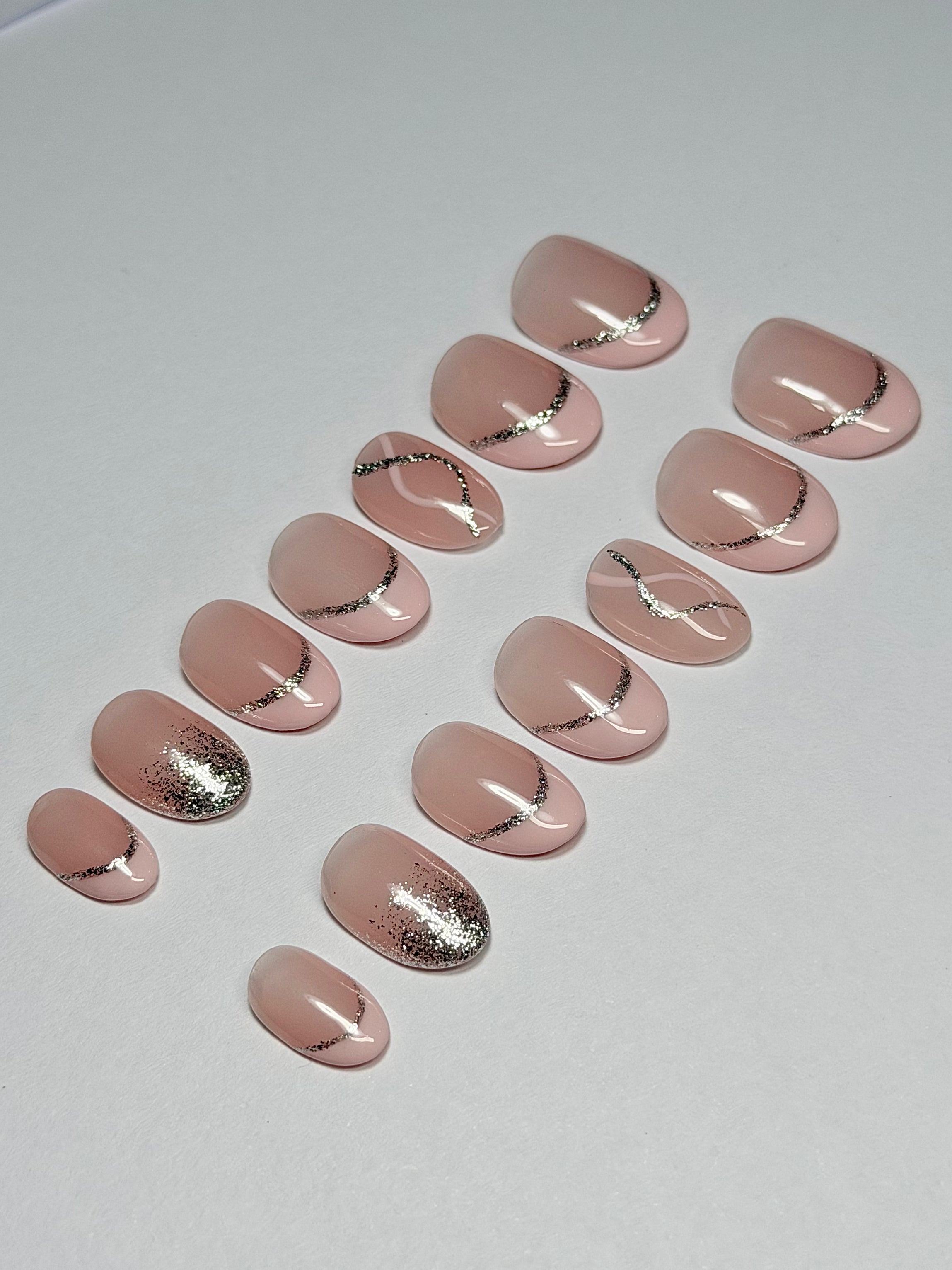 Pastel pink glitter french
