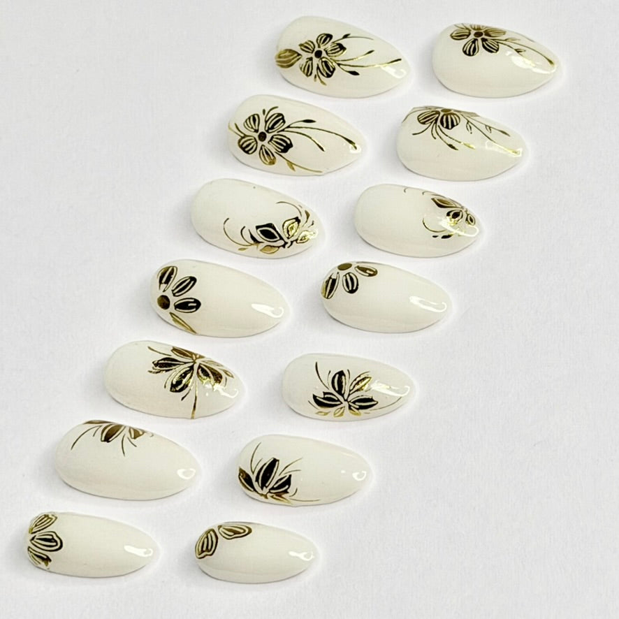 Off white Gold floral nails