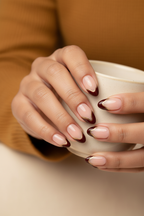 Deep Maroon Chrome Swirl Nails on Model