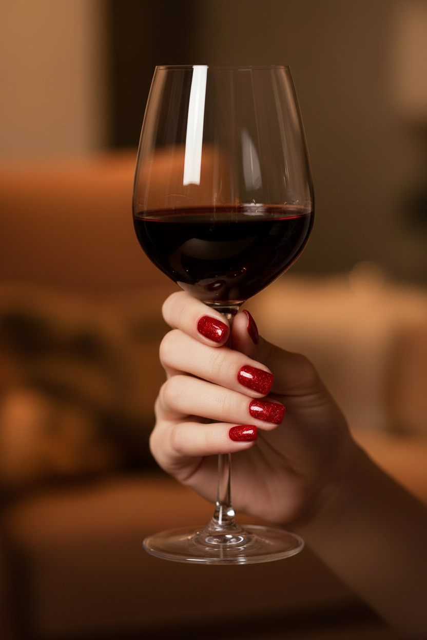 Fine Wine Glitter Nails – Vibrant Red