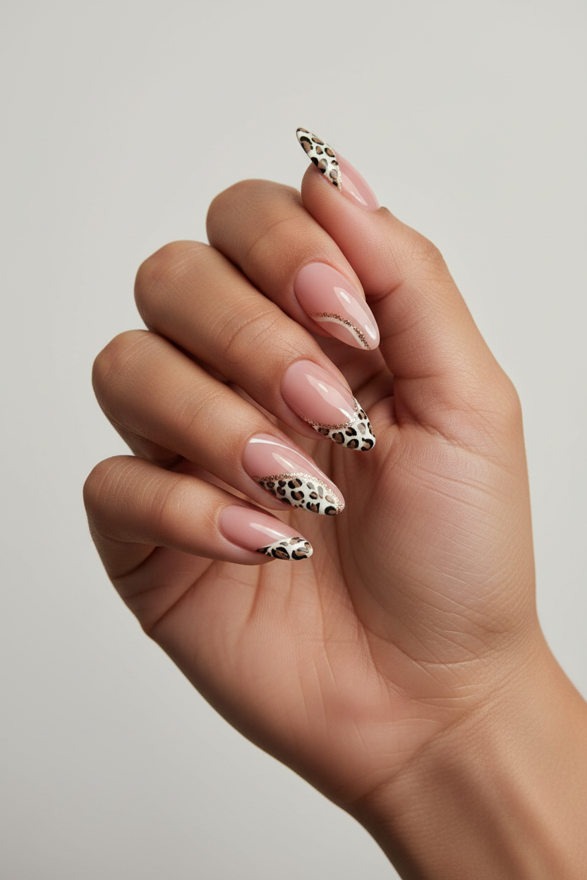 Leopard Nails - Long Almond Correct Design