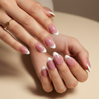 Pink Cat Eye with French Press-On Nails