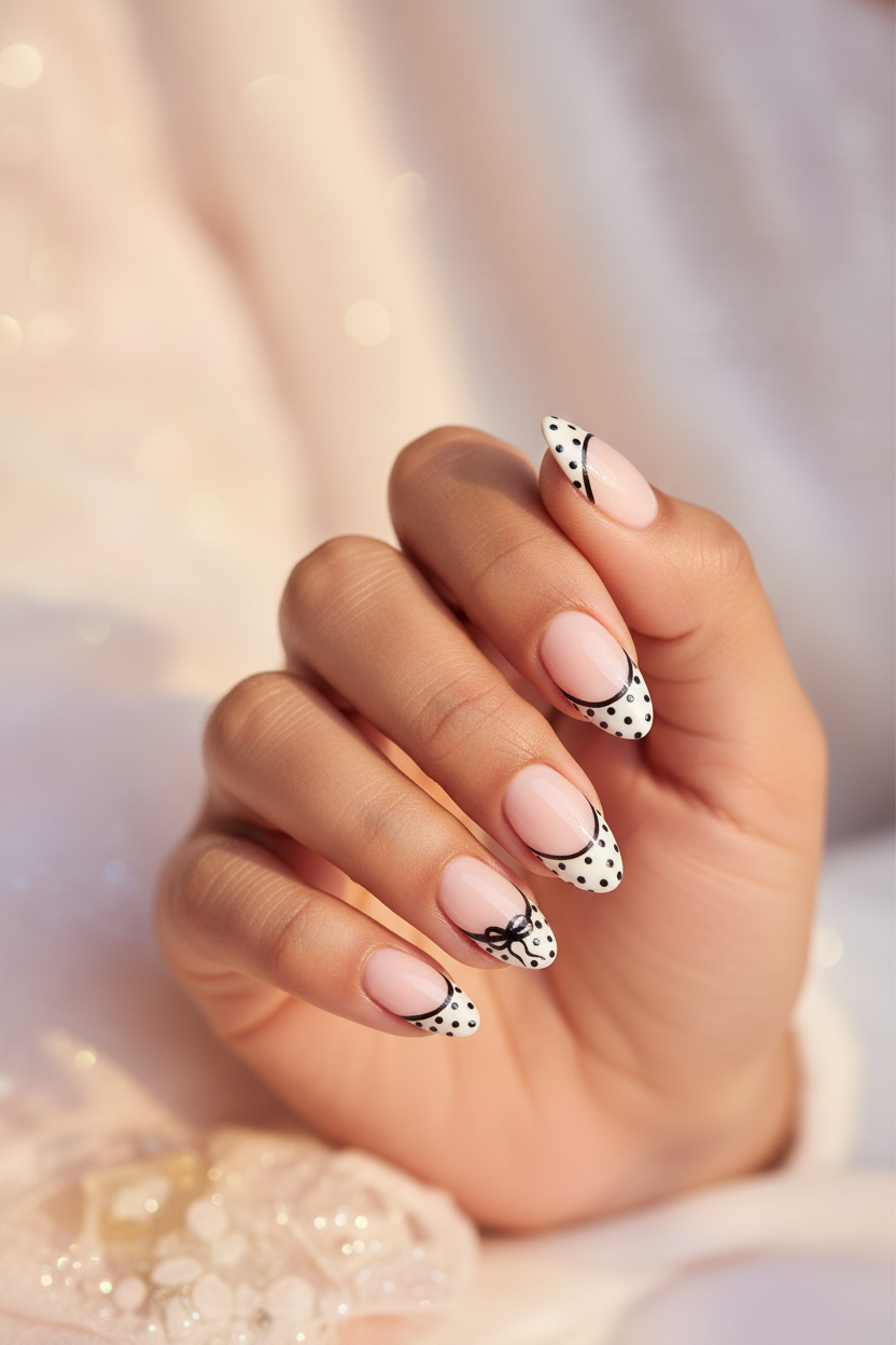 Polka Dot French Tips with Bow - Lifestyle Shot