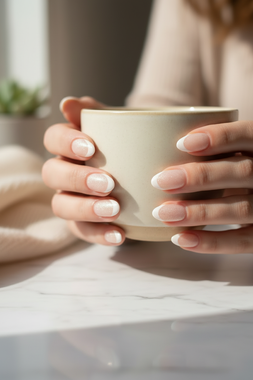 Shimmer French Nails Close-Up